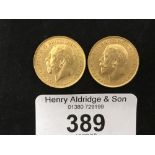 Gold Coins: Half sovereigns George V 1914 x 2.
