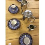 20th cent. Ceramics: Royal Worcester half coffee set, plus a plated teapot, sugar bowl and milk