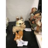 Beswick animal figures, a Corgi, a Cairn Terrier plus 2 Staffordshire goats a/f. Clarice Cliff