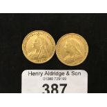 Gold Coins: Half sovereigns Victoria 1901 x 2.