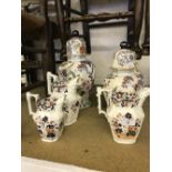 19th cent. Ceramics: Mason's octagonal ginger jars, with covers, decorated with exotic birds,