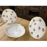 19th cent. Crown Derby plates decorated with rose bud sprays, white ground blind relief border, gilt