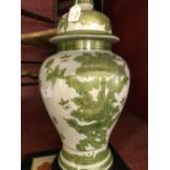 20th cent. Ceramics and Lighting: Chinese style ginger jar & cover, converted to a table lamp. The