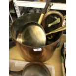 Brass & Copper Ware: Very large saucepan, skillet, chestnut roaster, ladle, toasting fork, etc.