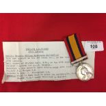 Medal - Victoria: QSA to 3153 PTE J.H. Wright 16th Lancers clasp Cape Colony.