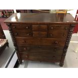 19th cent. Mahogany Scottish chest of seven drawers on turned supports. 49ins. x 50ins. x 20ins.