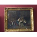 19th cent. Romantic School: Oil on canvas "Grandmas Birthday". Follower of Wilkie Domestic