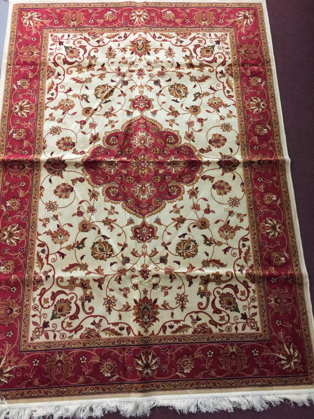 @21st cent. Carpets: Keshan carpet, beige ground. 2.30 x 1.60.