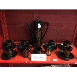 20th cent. Ceramics: Portmeirion black & gilt Phoenix coffee set by John Cuffley, 6 cups and