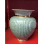 20th cent. Ceramics: Royal Copenhagen Celadon vase, crackle glaze, baluster shape. Fluted design,