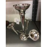 20th cent. Plated epergne on filled base, central posy holder and the three smaller branches can