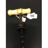 Corkscrews/Wine Collectables: Henshall patent 1795 no 2061, early example with bone handle, baluster