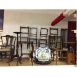 19th/20th cent. Furniture: Oak & mahogany harlequin set of salon chairs. Two with upholstered