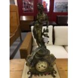 Clocks: Late 19th cent. French mantel clock "Peureuse" signed C.H. Vely, gilt spelter figure of a