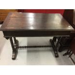 19th cent. Oak writing table, bobbin turned stretchers & supports with single drawer. 40ins. x 30½