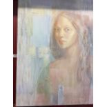 Latvian Art: Inese Silina (1952- )Oil on acrylic, on canvas of a veiled lady. 28ins. x 21ins. With