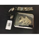 Sterling Silver: Including Siamese bracelet, cuff links, cigarette case 3oz.