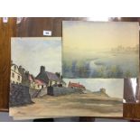 20th cent. English School, water colours on board, Dr G Cooper F.R.S.A "Dunure, Scottish fishing