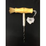 Corkscrews/Wine Collectables: Hulls Presto screw, ivory turned handle, brush silver plated screw &