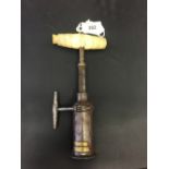 Corkscrews/Wine Collectables: Narrow Kings rack screw, turned bone handled & brush, steel side