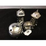 Hallmarked Silver: Condiment set, and napkin ring. 7oz.