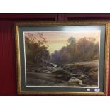 J Jackson Curnock 1839 - 92: Watercolour "A Study of a Scottish Stream with Figures" framed and