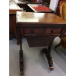 19th cent. Rosewood swivel top games table plus work box, single compartmented drawer on 2 classical