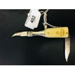 Corkscrews/Wine Collectables: Champagne bottle shaped steel knife, blade & foil cutters, ivory