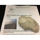 Neolithic Archeology: Flint hand tool or axe found at Elmer Sands, Bognor Regis, Sussex.