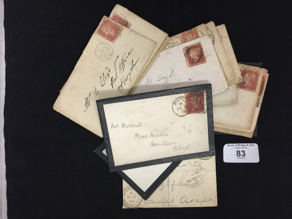 Stamps: 1d Reds 23 1858 Sg43 1d Reds on covers with a date range from 1867-1879, good used - fine