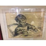 J.A. Grant 1975: Ink and charcoal study of a child drawing. Framed and glazed 19¾ins. x 14¼ins.