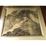 Shuson Kono (1890 - 1987) " A Mountain Stream with Overhanging Pine Trees" Japanese watercolour