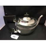 Hallmarked Silver: Teapot, black handle and finial. Birmingham 1924, S. Blanckensee & Son. 16½oz.