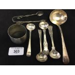 Hallmarked Silver: Ladles, salt spoons, and sugar nips. Various makers, 19th & 20th cent. dates.