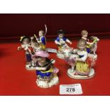 19th cent. Figures of children with animals or musical instruments, various marks (Gold, Anchor,