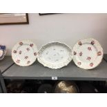 19th cent. Crown Derby plates decorated with rose bud sprays, white ground blind relief border, gilt
