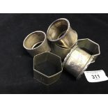 Hallmarked Silver: Napkin rings, various assay offices 4ozs. (6)