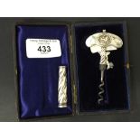 Corkscrews/Wine Collectables: Late 18th cent. Dutch picnic screw with mother of pearl handle