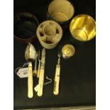 19th cent. French campaign/picnic set. Continental silver and steel knife, fork, spoon, toast