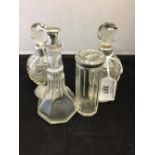 Hallmarked Silver: Dressing table set, cut glass silver collared perfume bottles, silver top jar,