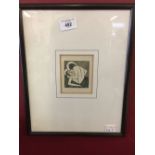 Eric Gill (1882 - 1940). Woodcut on artists paper, 'Divine Ecstasy', framed and glazed. 4ins. x 3¼