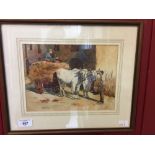 Continental School: Watercolour on paper 'Oxen and hay cart'. Indistinct signature (lower right).