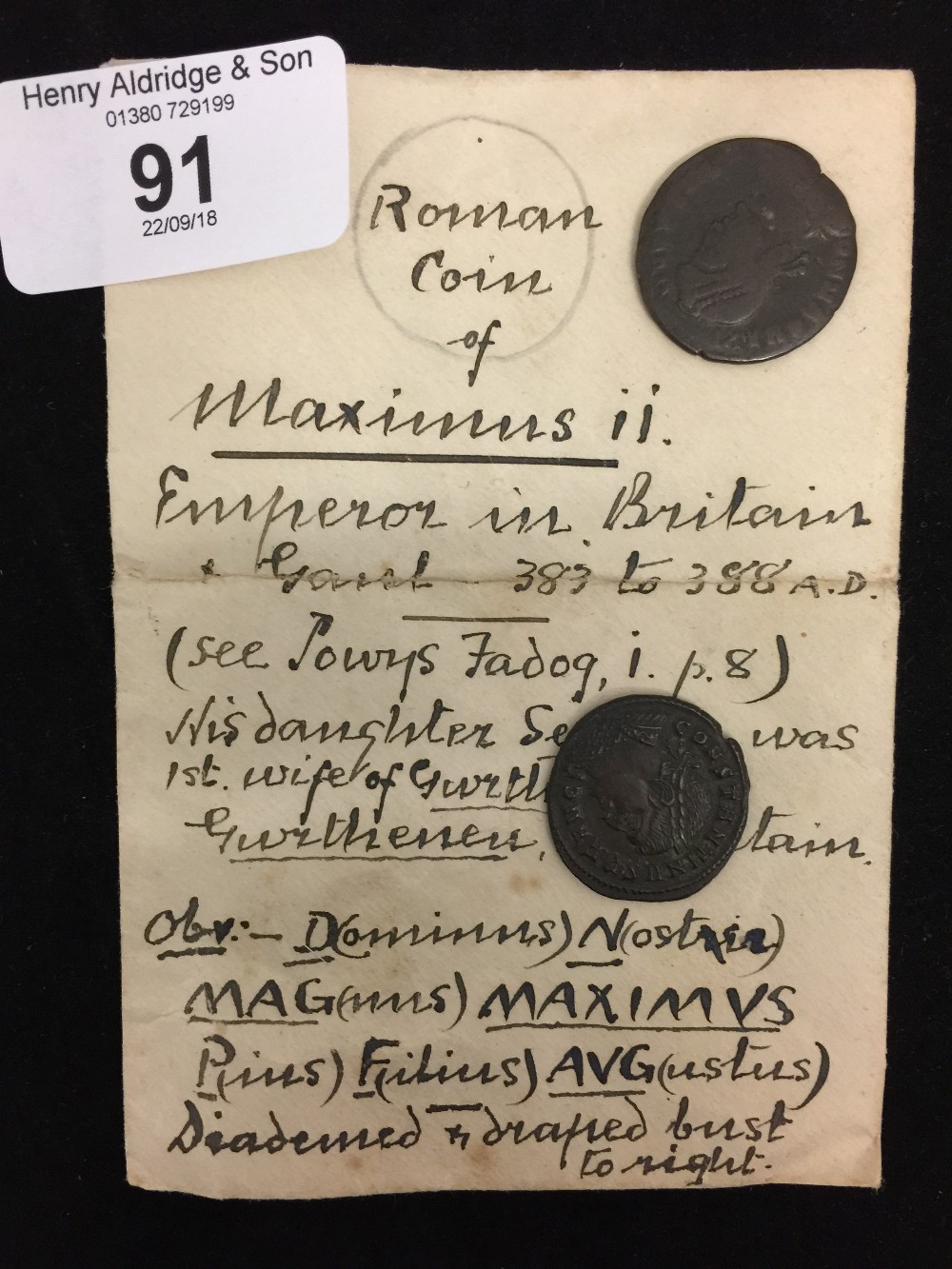 Coins: Magnus Maximus Usurper AE2 Lyons AD 383 - 388 DN Magnus Maxi- MVS P F AVE, Pearl diademed,