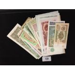 World bank notes from Cyprus, Paraguay, Brazil, Spain, France, Hong Kong, Italy, Korea, Germany,