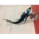 Swedish glass dolphin, blue and clear glass, made in Ronneby of Sweden. 21ins.