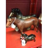 Beswick Horses: No. 710 'Bois Roussel', second version a/f, No. 975 'Cantering Shire', and No.