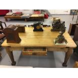 Early 19th cent. Pitch pine 5 plank table with 2 inch thick top, square canted supports on large