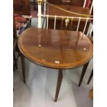 19th cent. Mahogany and inlaid oval double drop leaf table with single drawer. 42ins. x 28ins. x