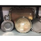 18th cent. & later Pewter and Plated Ware: Plated two handled tray 25½ins. x 15½ins. A salver,