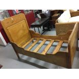 19th cent. French pine, sleigh bed. 6ft. x 3ft. 2ins.